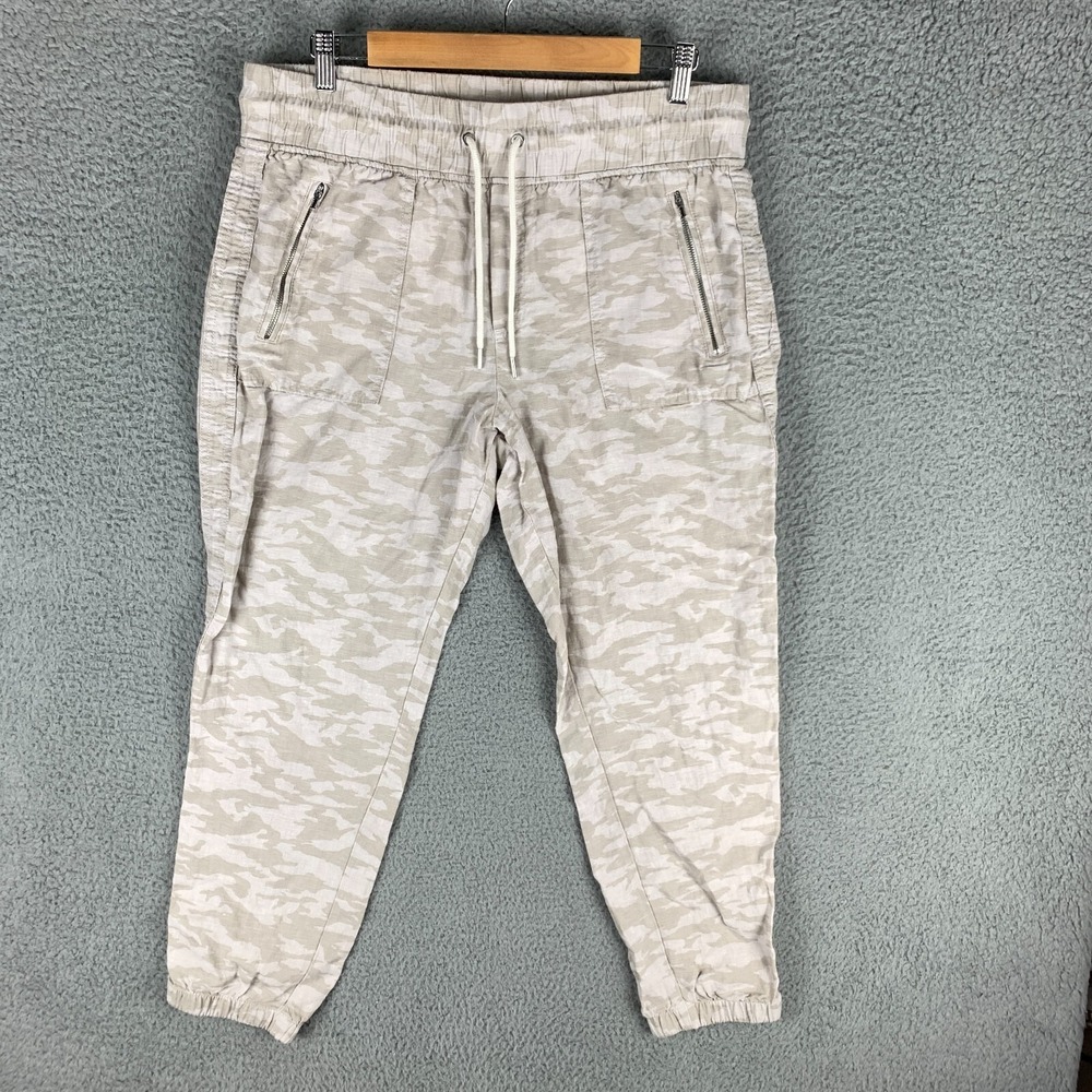Athleta Cabo Tide Linen Jogger‎ Women's 12 Neutral Camo Drawstring Pockets Pants